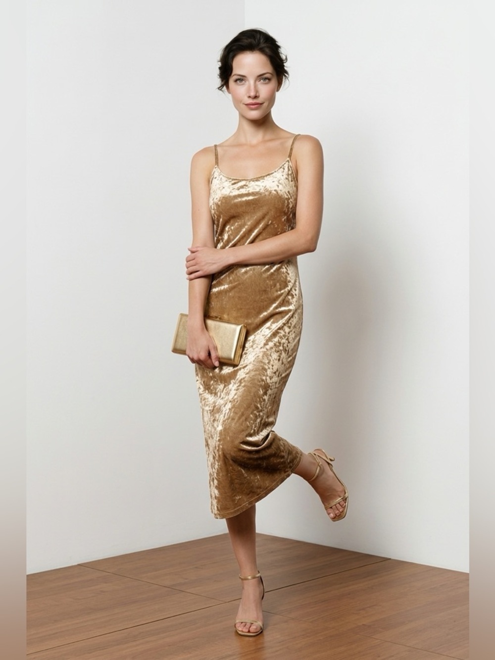 Forever 21 Gold Velvet Midi Dress | Going out Dress | Size Small